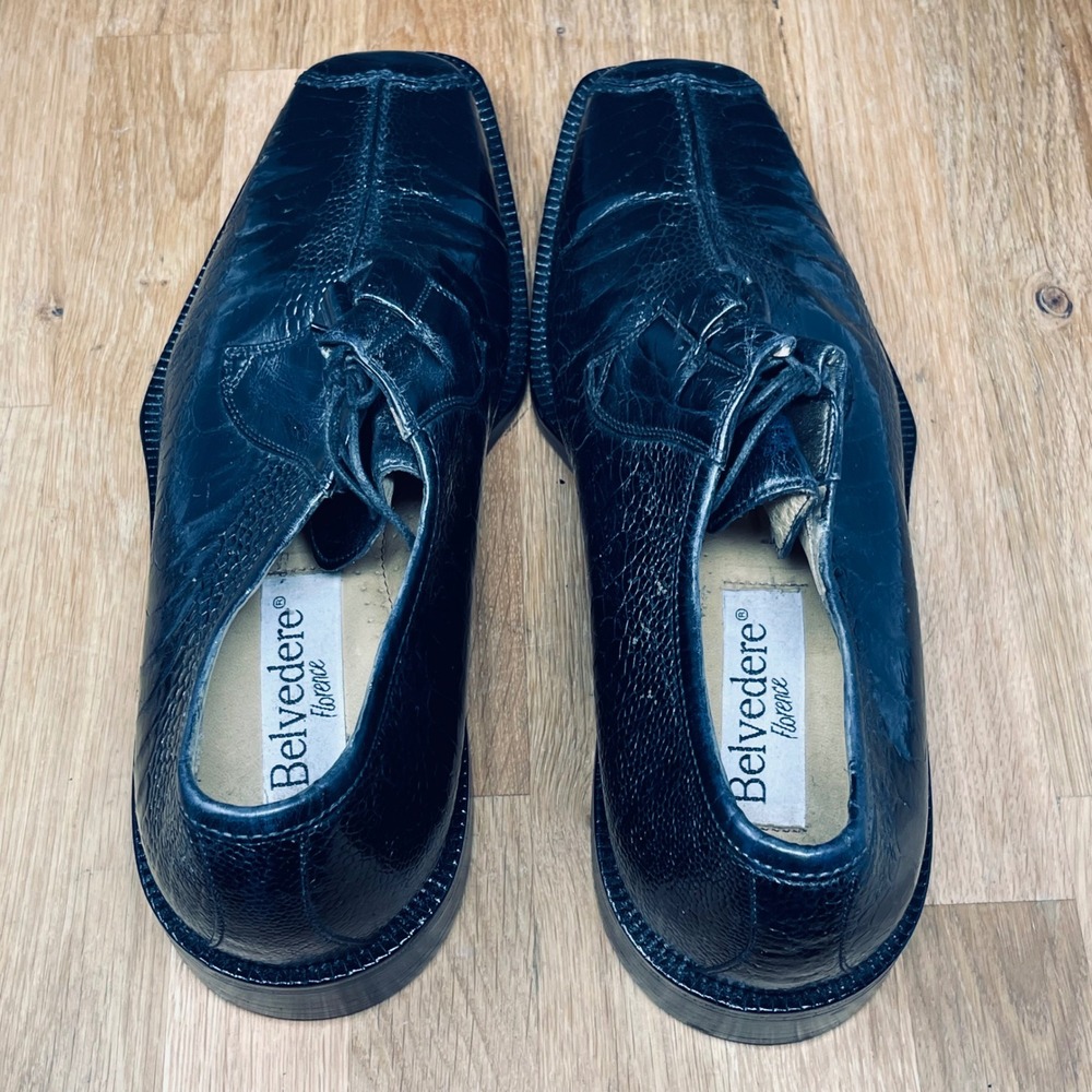 Belvedere Florence Dress Shoes Men 10 M Black Genuine Ostrich Leg Leather Italy - Picture 10 of 12